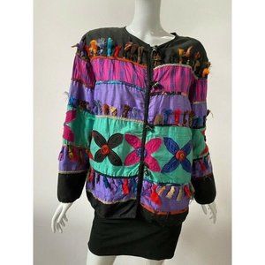 Allure Sz Medium Silk Rayon Color Block Embellished Jacket